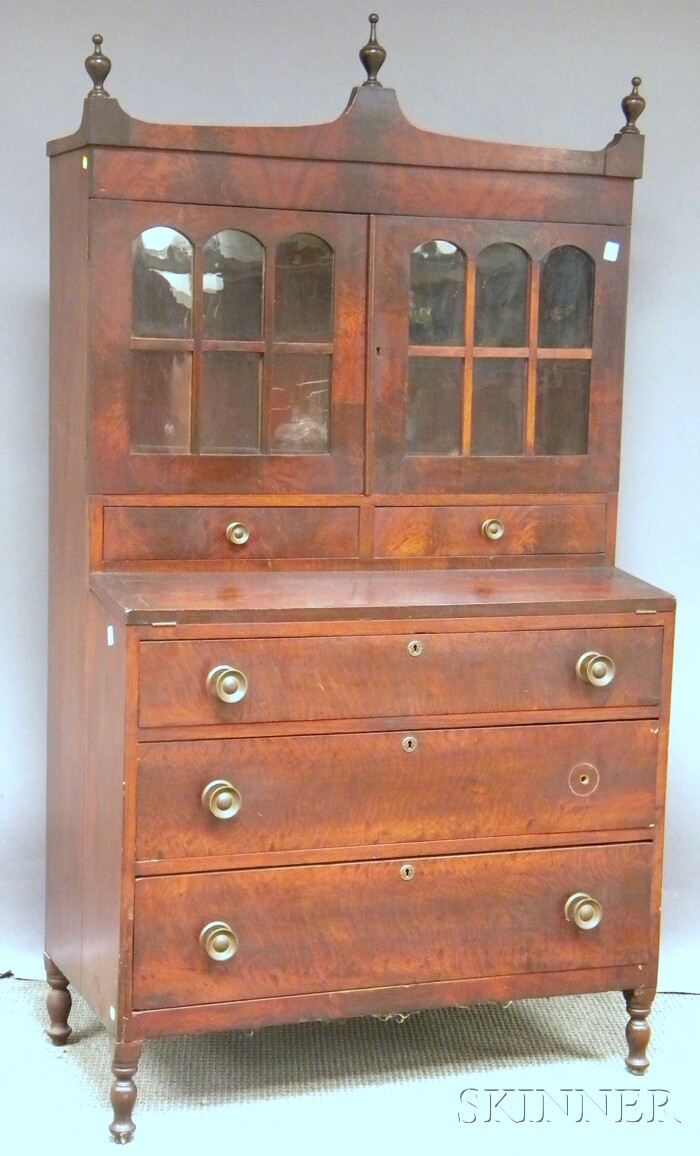 Appraisal: Glazed Mahogany Veneer Writing Desk Bookcase ht wd in