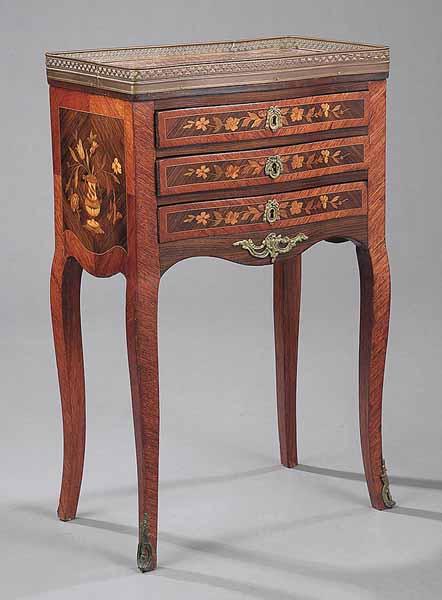 Appraisal: A Louis XV-Style Mahogany Kingwood Marquetry Bronze-Mounted Petite Commode late