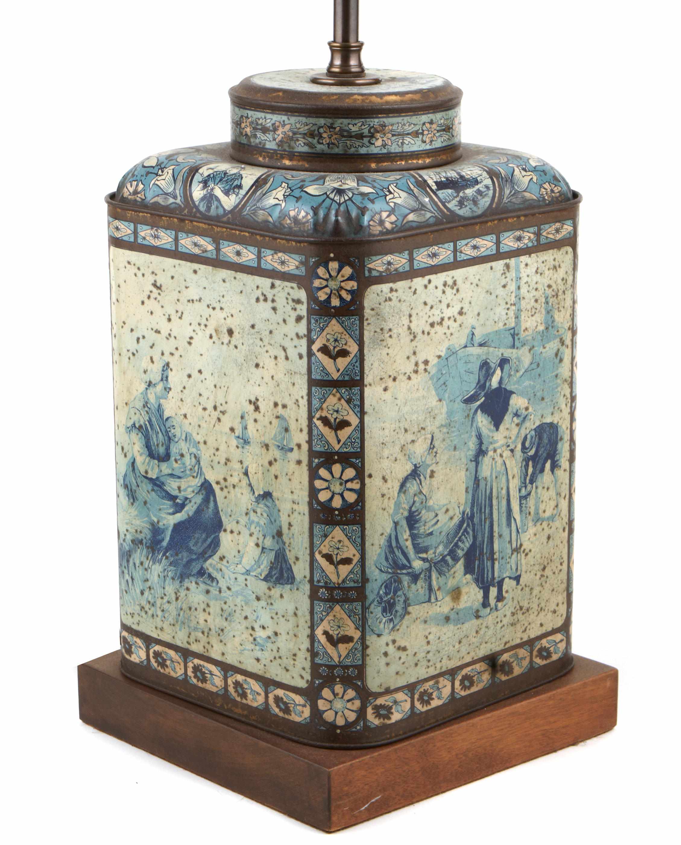 Appraisal: A Chinoiserie decorated tle canister now mounted as a lamp