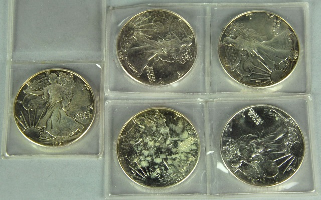 Appraisal: Five BU Silver Eagles oz silver Nice investment lot