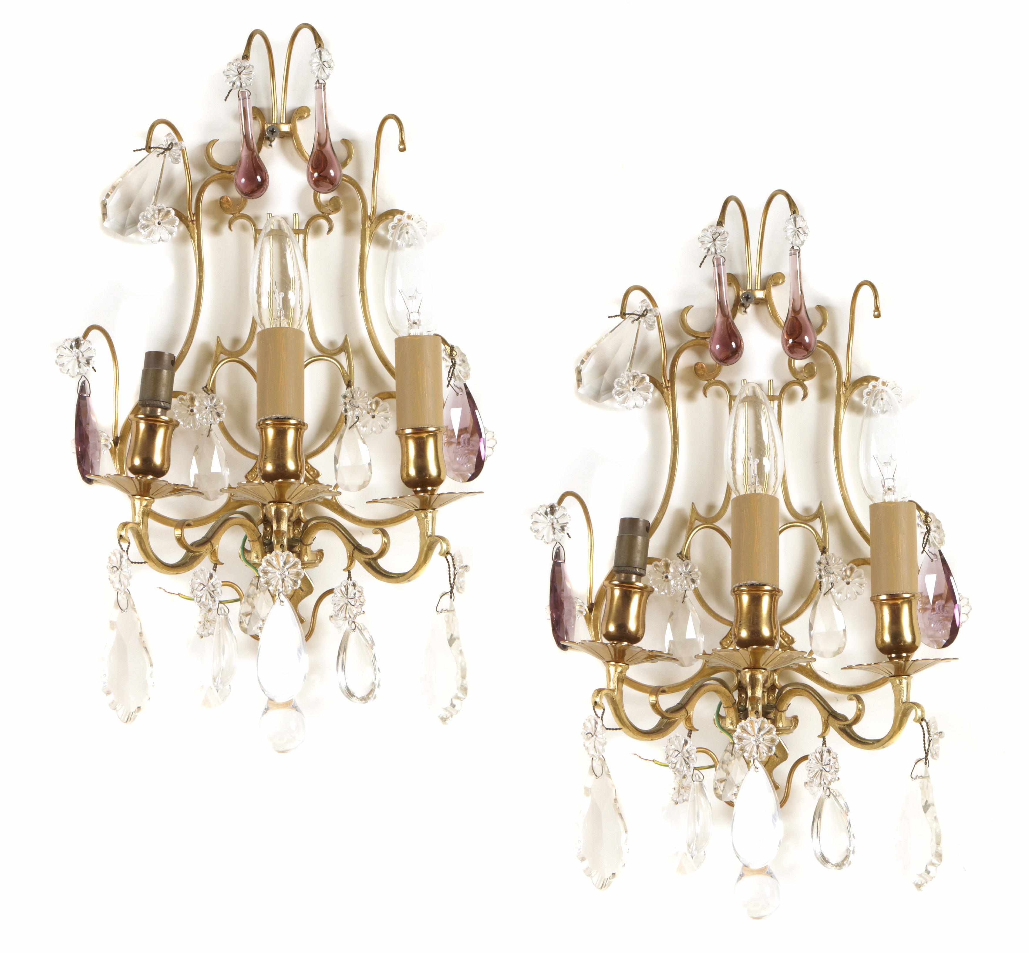 Appraisal: A pair of gilt brass clear and colored glass three