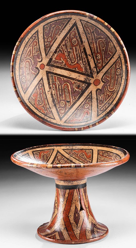 Appraisal: Cocle Macaracas Polychrome Pedestal Dish w Saurians Pre-Columbian Central America