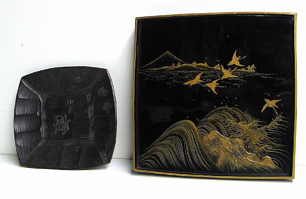 Appraisal: Five black and gilt lacquer footed trays Meiji Period Each