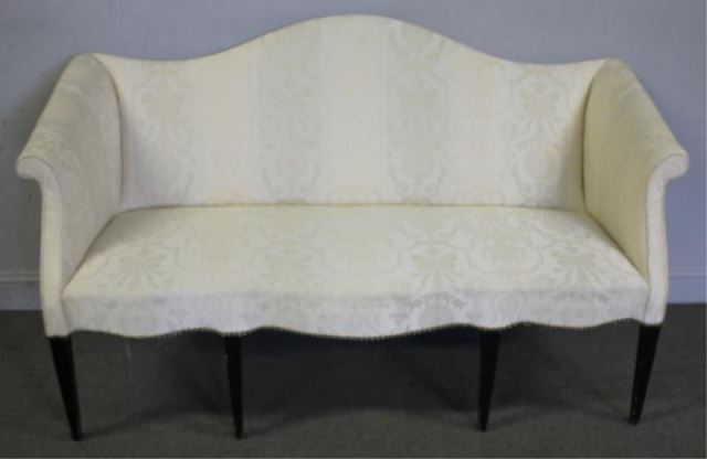 Appraisal: Sheraton Style Upholstered Serpentine FrontSettee Beautiful and decorative From a