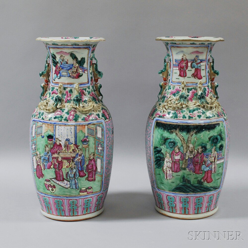 Appraisal: Pair of Chinese Export Porcelain Vases depicting various figural scenes