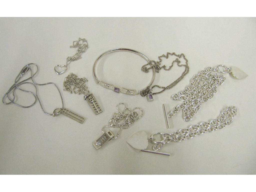 Appraisal: Lot of silver pieces to include bangle neckchains pendants etc