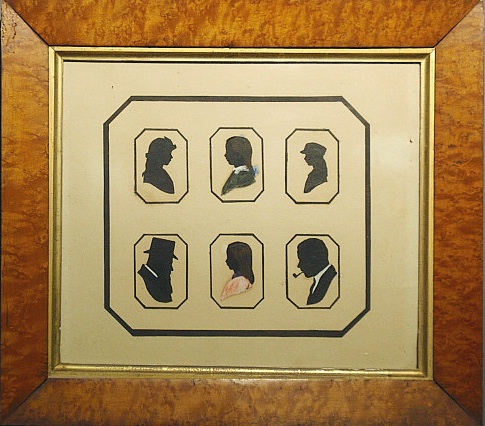 Appraisal: - Six painted silhouettes late th early th c mounted