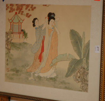 Appraisal: THREE JAPANESE WATERCOLOURS DEPECTING YOUNG WOMEN