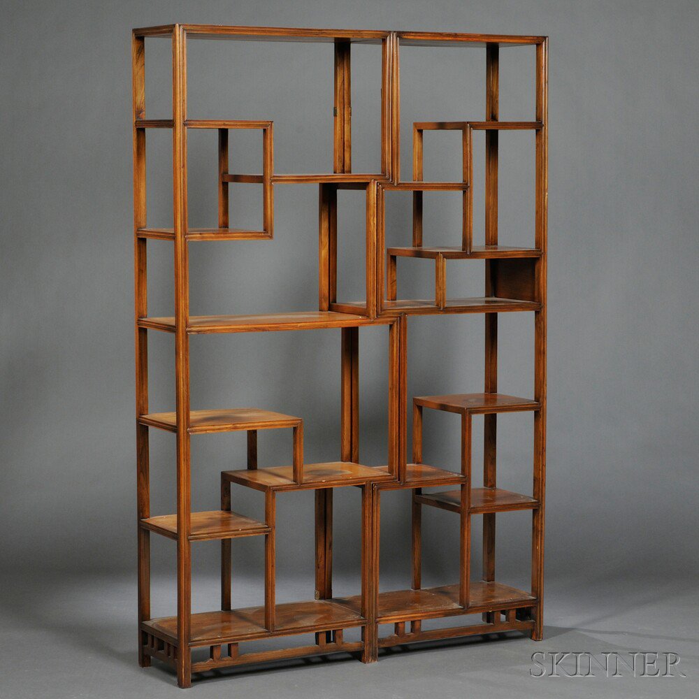 Appraisal: Tiered Display Shelves probably China hardwood meticulously constructed ht wd