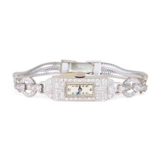 Appraisal: An Art Deco Gold and Diamond Ladies Watch Designed as