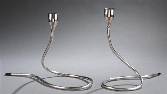 Appraisal: Pair of Towle sterling candlesticks c Of serpentine form Designed