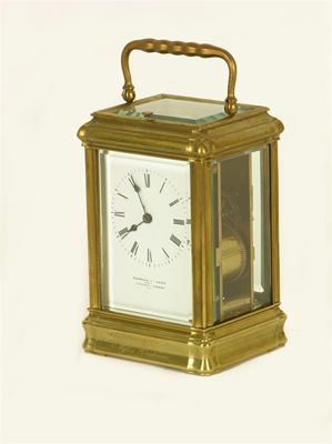 Appraisal: A French gilt brass gorge cased repeating carriage clock the