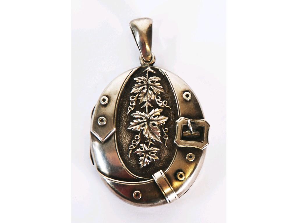 Appraisal: NINETEENTH CENTURY SILVER COLOURED METAL OVAL LOCKET PENDANT repousse with