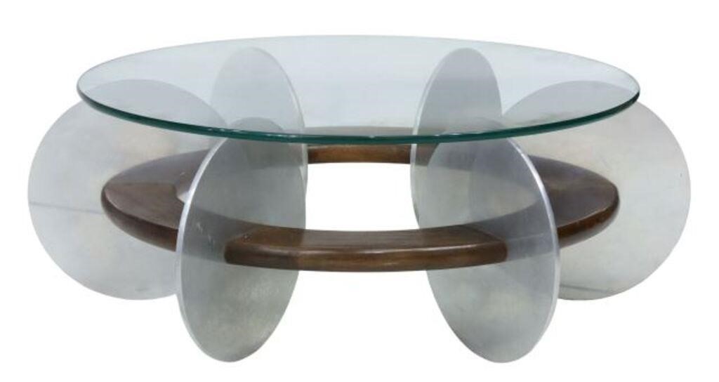 Appraisal: Mid-century modern coffee table c s round glass tabletop wood