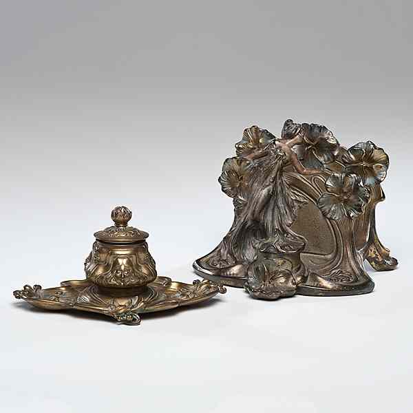 Appraisal: Art Nouveau Inkstands Continental early th century Two Art Nouveau