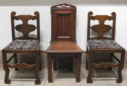 Appraisal: Gothic style side chair and a pair of oak hall