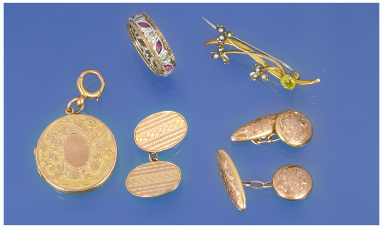 Appraisal: Small Collection Of ct Gold Jewellery Comprising Cufflinks Locket Wedding