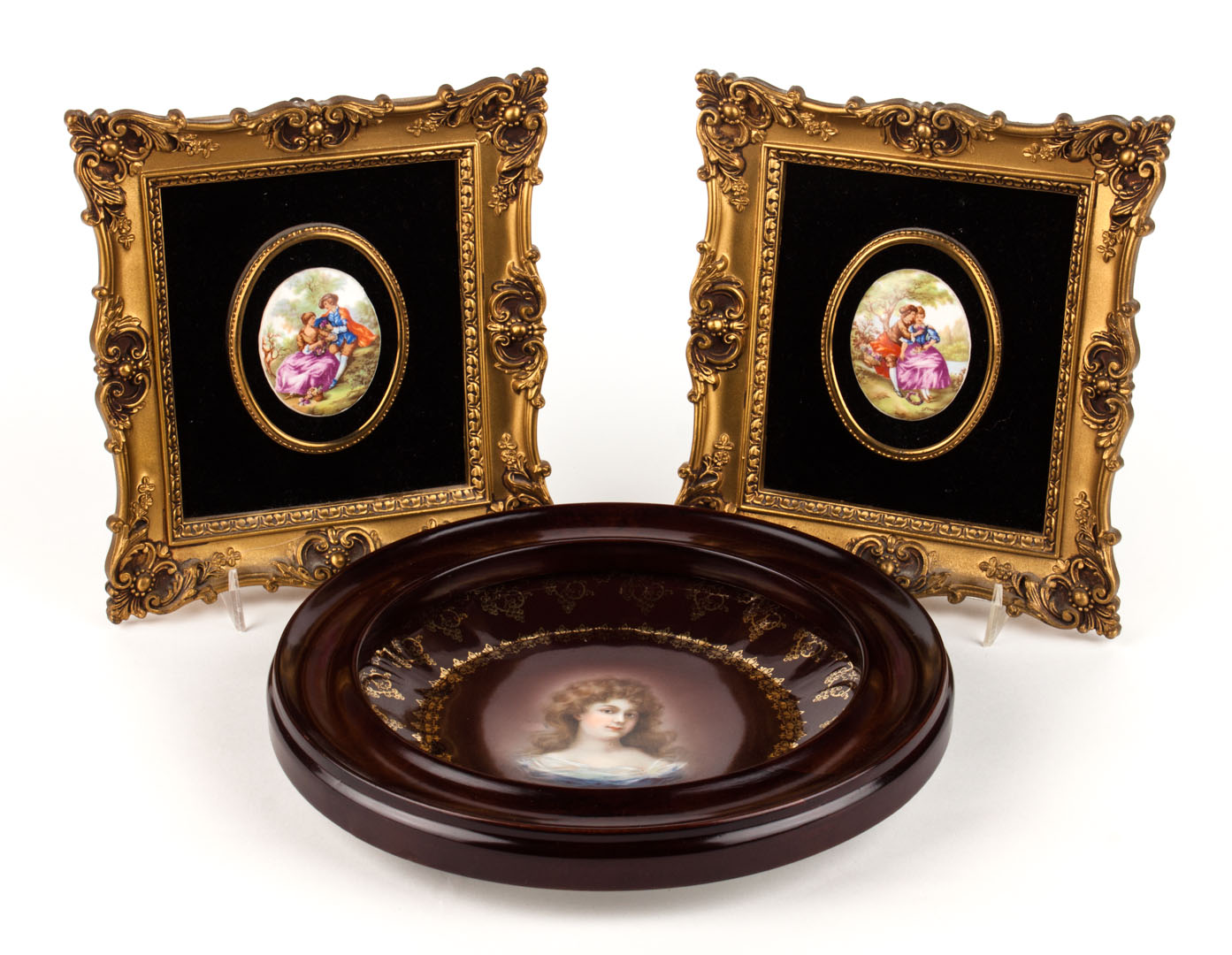 Appraisal: Pair of Continental porcelain plaques and plate th century pair