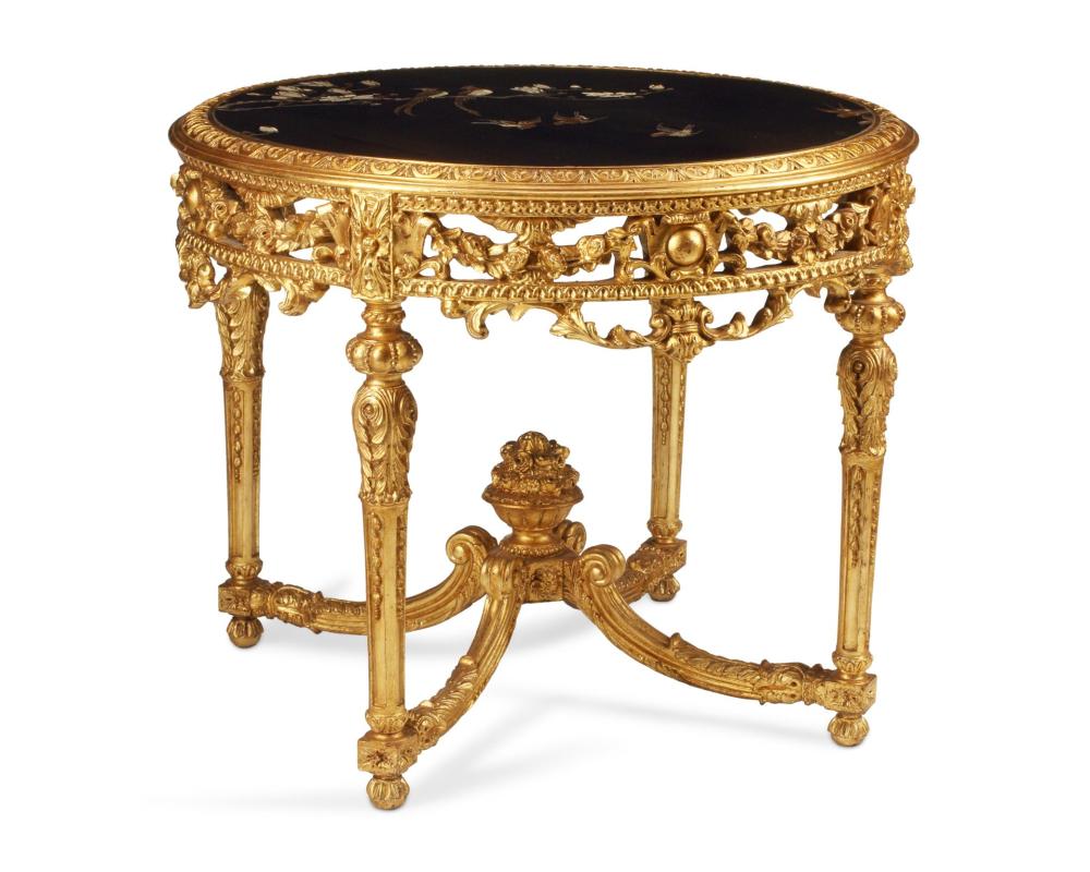 Appraisal: A FRENCH LOUIS XVI-STYLE CHINOISERIE TABLEA French Louis XVI-style Chinoiserie