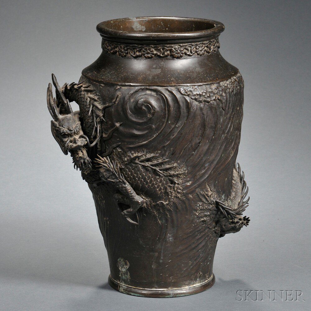 Appraisal: Bronze Vase China baluster form cast with a dragon in