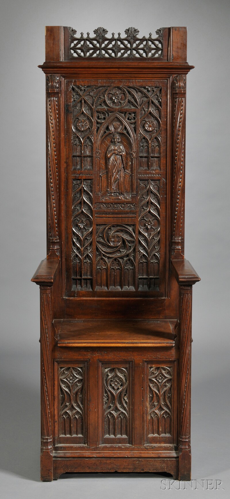 Appraisal: French Gothic Revival Carved Walnut Choir Stall Chair the carved