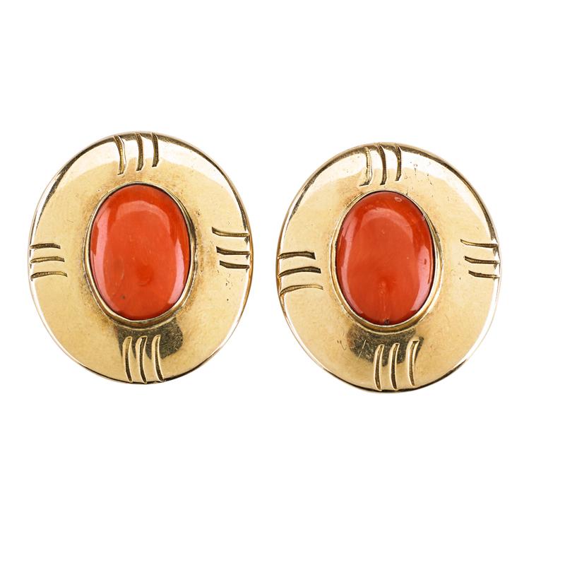 Appraisal: CORAL K GOLD EAR CLIPS Condition Report