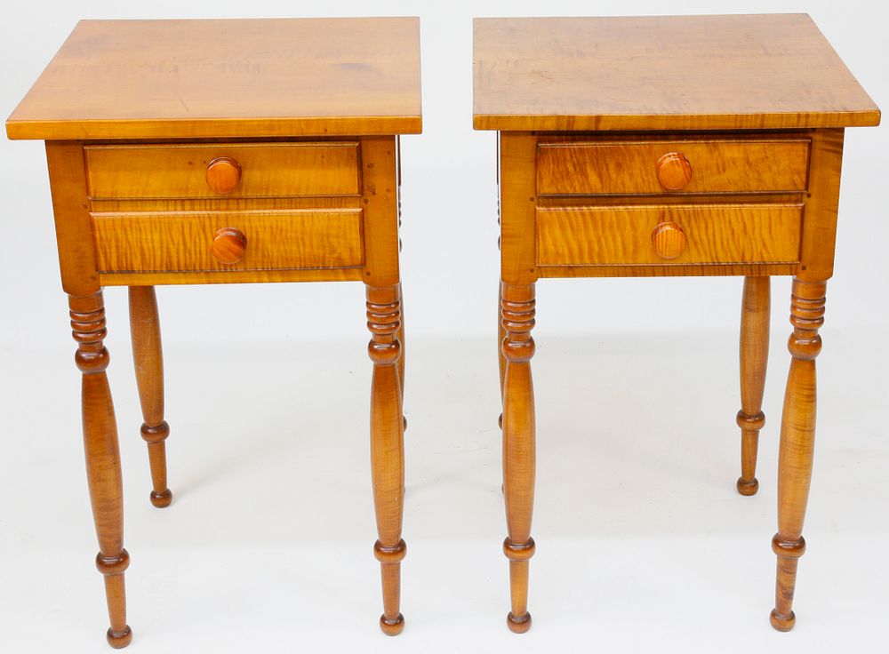 Appraisal: Pair of Tiger Maple Sheraton Style Two-Drawer Night Stands Pair