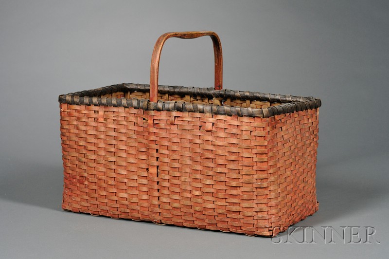 Appraisal: Red and Black-painted Woven Splint Basket probably New England th