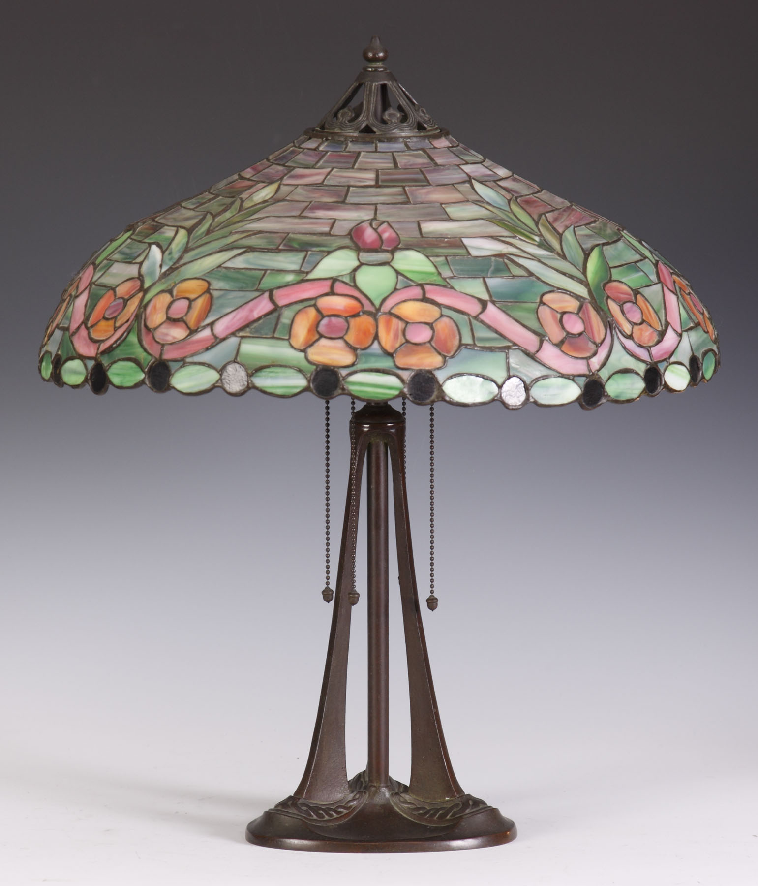 Appraisal: Handel Leaded Glass Table Lamp Shade base both signed Shade