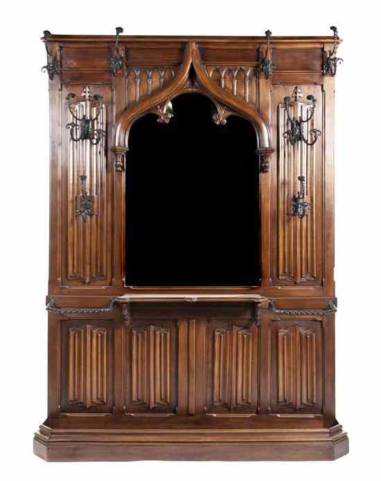 Appraisal: A Gothic Revival Oak Iron and Cast Metal Mounted Hall