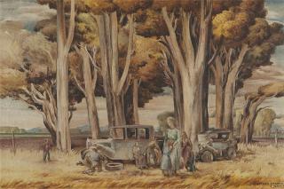 Appraisal: Milford Zornes N A ''Repair Under the Trees'' signed and