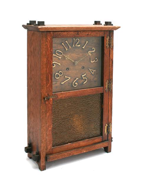 Appraisal: An American Arts amp Crafts oak shelf clock retains makers