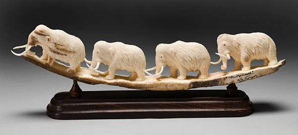 Appraisal: Fossil Ivory Carving of Mammoths Alaska Appropriate to the medium