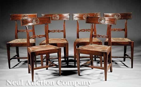 Appraisal: A Set of Six Carved Mahogany Side Chairs early th