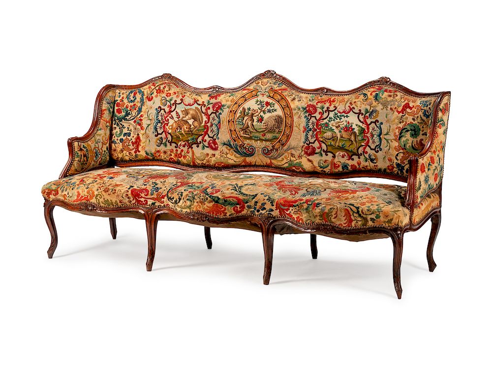 Appraisal: A Regence Tapestry-Upholstered Walnut Sofa A Regence Tapestry-Upholstered Walnut Sofa