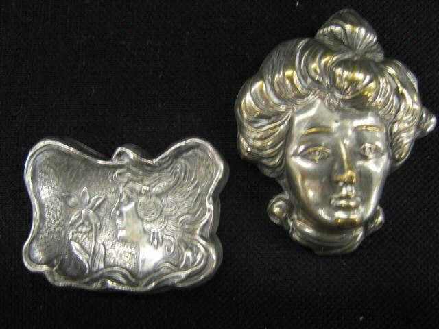 Appraisal: Two Art Nouveau Silver Brooches Victorian maidens circa