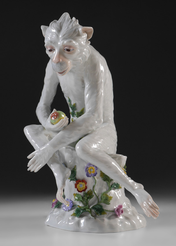 Appraisal: LARGE DRESDEN PORCELAIN MONKEY FIGURE Figure of a seated monkey