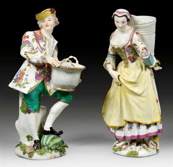 Appraisal: PAIR OF GARDENERS WITH FLOWER BASKETS Meissen circa - Models