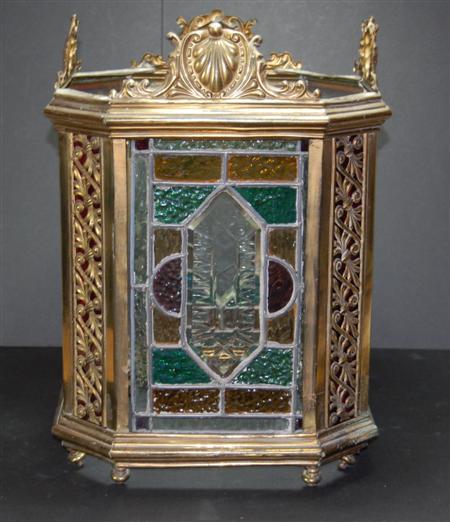 Appraisal: A Victorian stained glass hall lantern of octagonal form lacking