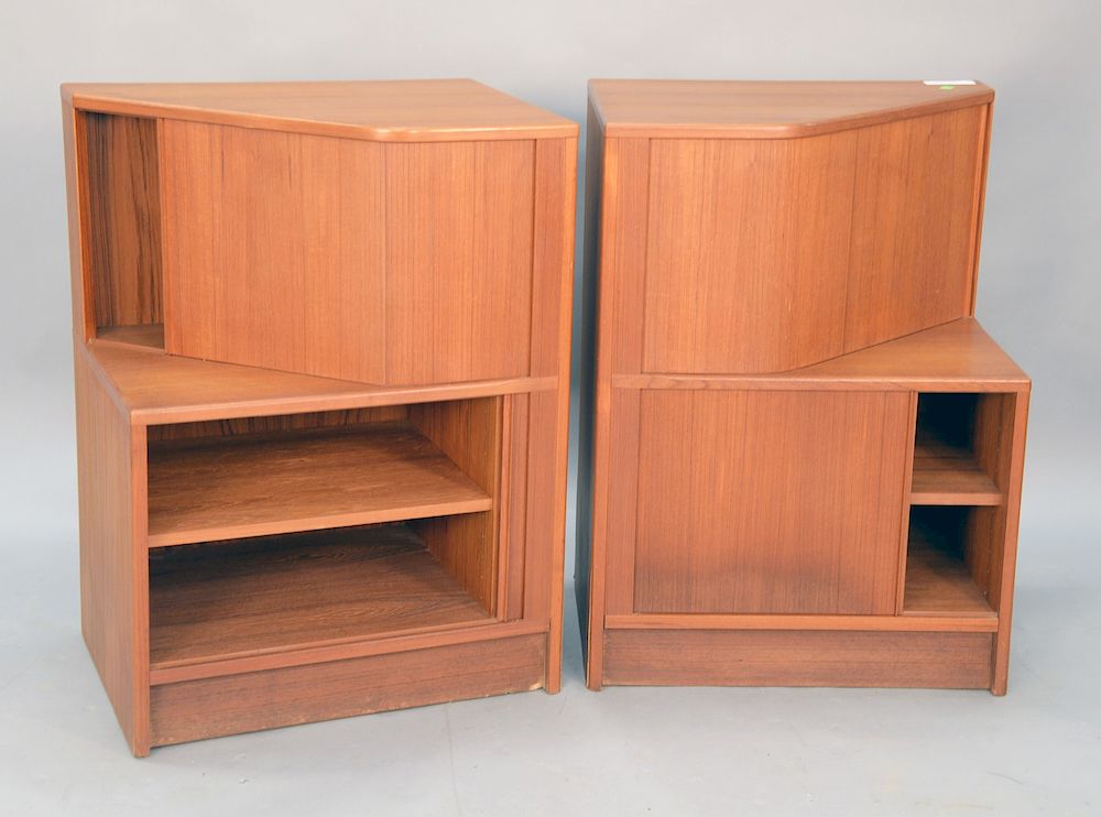 Appraisal: Pair of Hundevad side cabinets teak with roll door sides