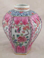 Appraisal: A Chinese ceramic ribbed hexagonal Mai Ping vase with stiff