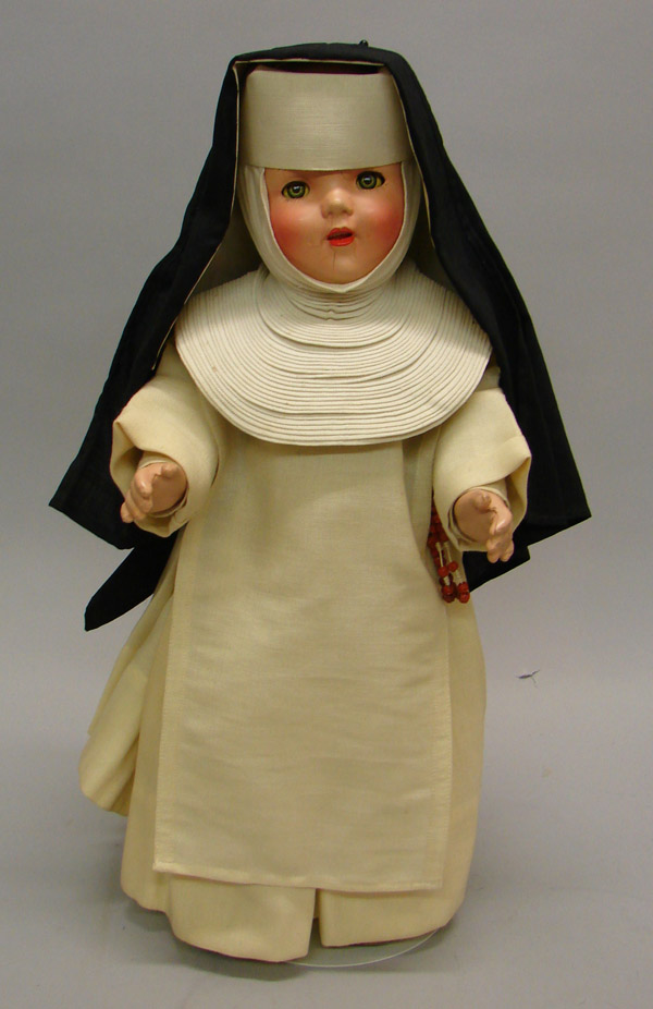 Appraisal: Unmarked all original Nun doll Blue sleep eyes open mouth