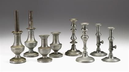 Appraisal: Group of eight pewter candlesticks th century Comprising four urn