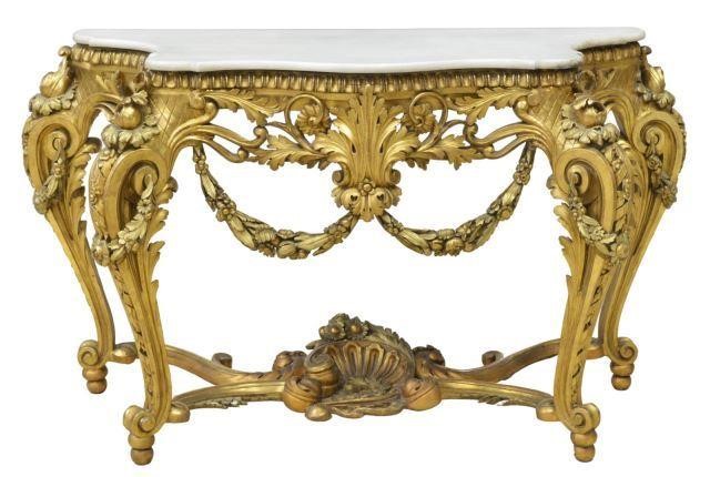 Appraisal: Louis XV style marble-top giltwood console table early th c