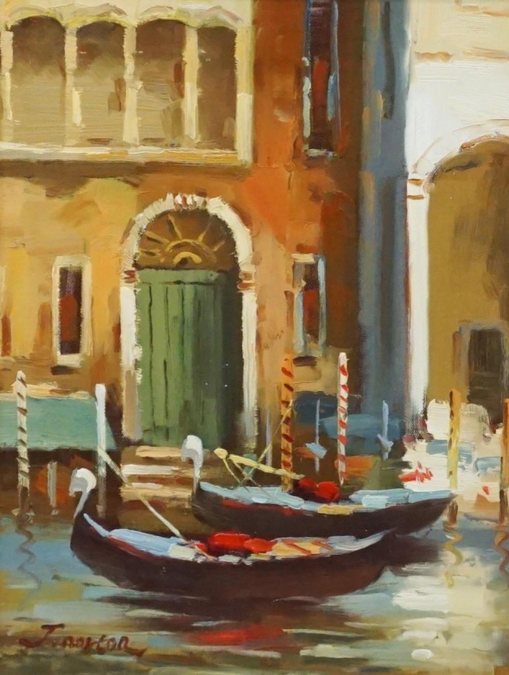 Appraisal: J Norton Venice Canal Scene Oil on Canvas Signed l