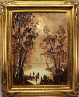 Appraisal: Clarence Loomis born Egret in the Bayou oil on canvas