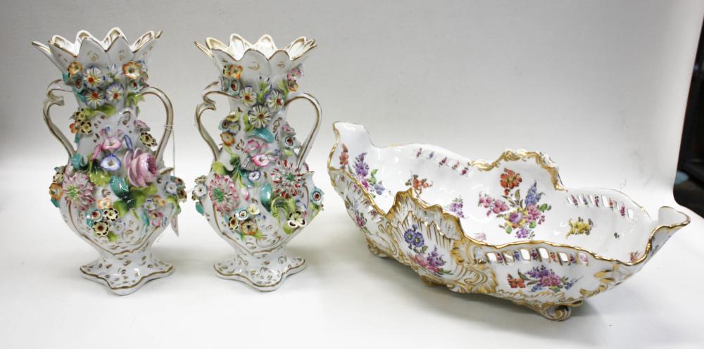 Appraisal: THREE PORCELAIN TABLEWARE ITEMS comprised of a pair of vases