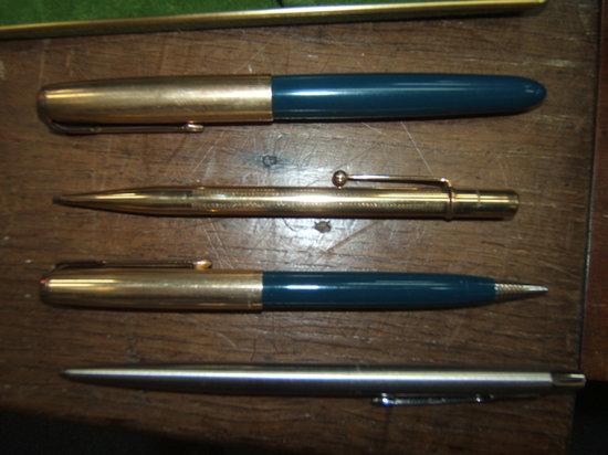 Appraisal: Three gold plated Parker pens a further Parker pen and