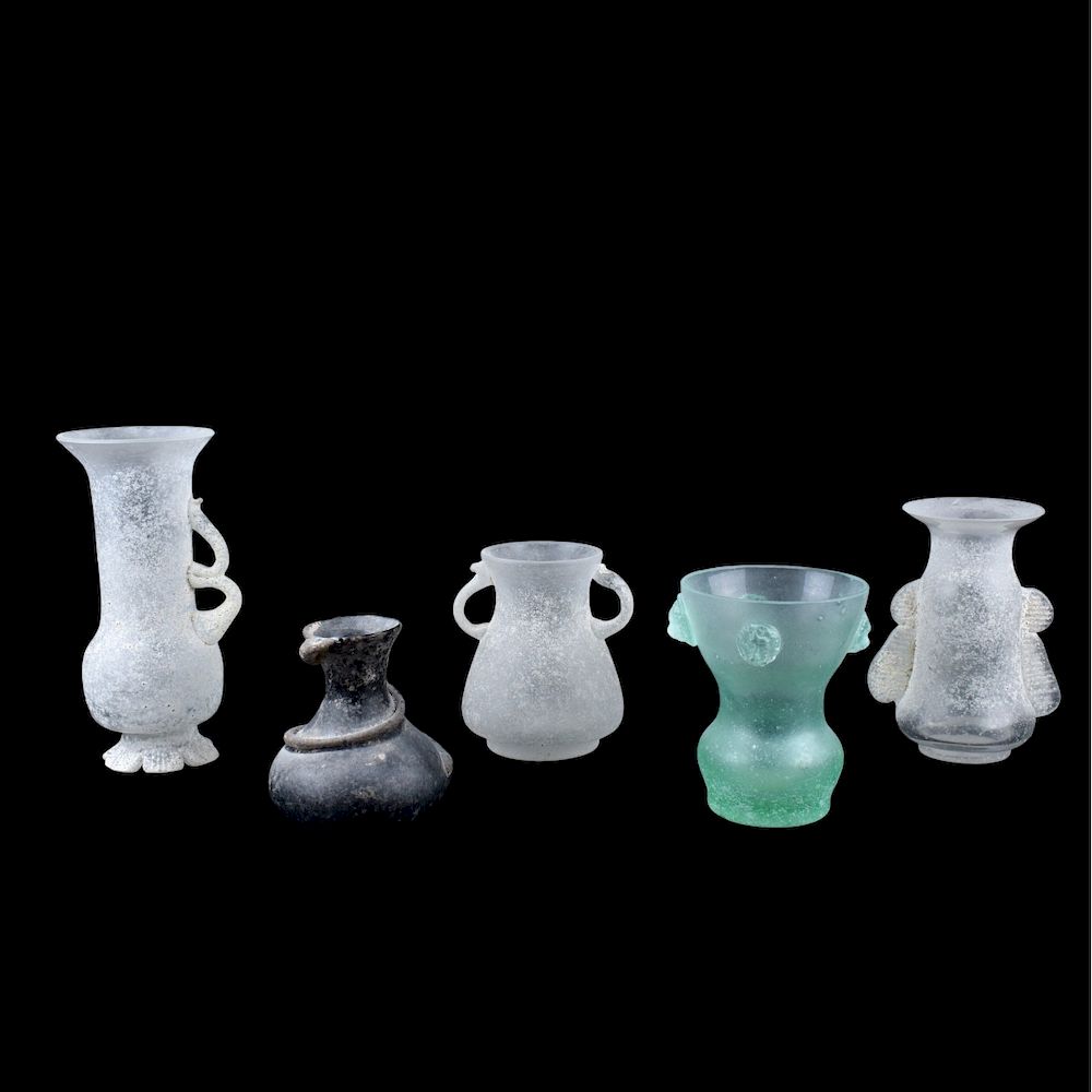 Appraisal: Collection of Five Italian Scavo Glass Vases Collection of Five