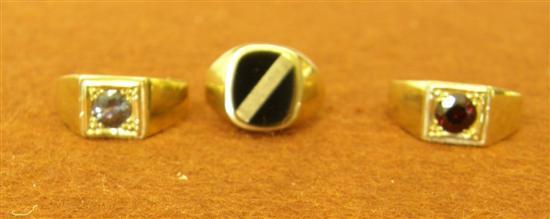 Appraisal: Three hallmarked ct gold gem set signet rings